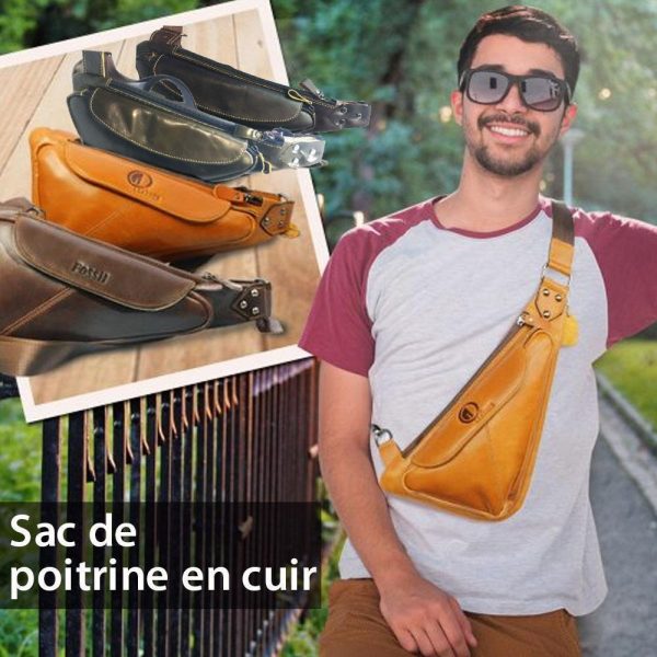 Sac Poitrine Bandoulière Homme Cuir Véritable Sacoche Online-Verkauf