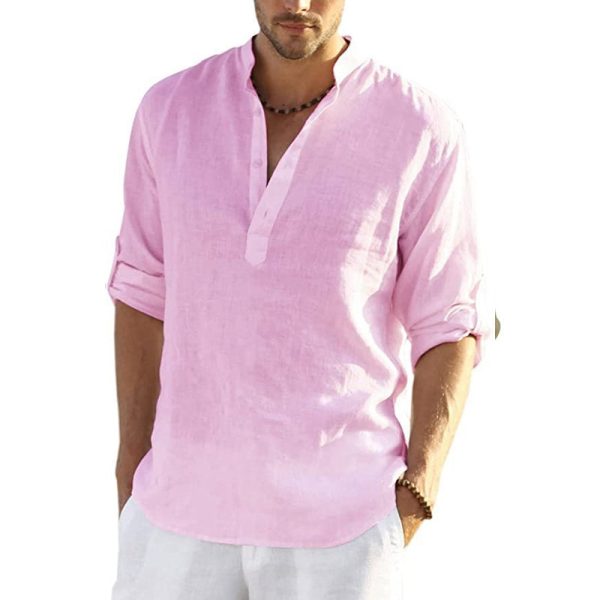 T-shirt décontracté hippie en coton et lin pour hommes Angebot – Bild 3