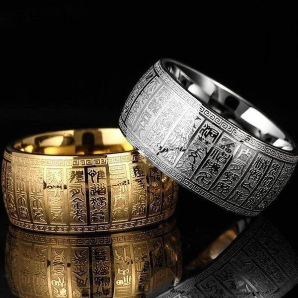 Buddhist Golden Light Mantra Titanium Steel Ring Rabatt
